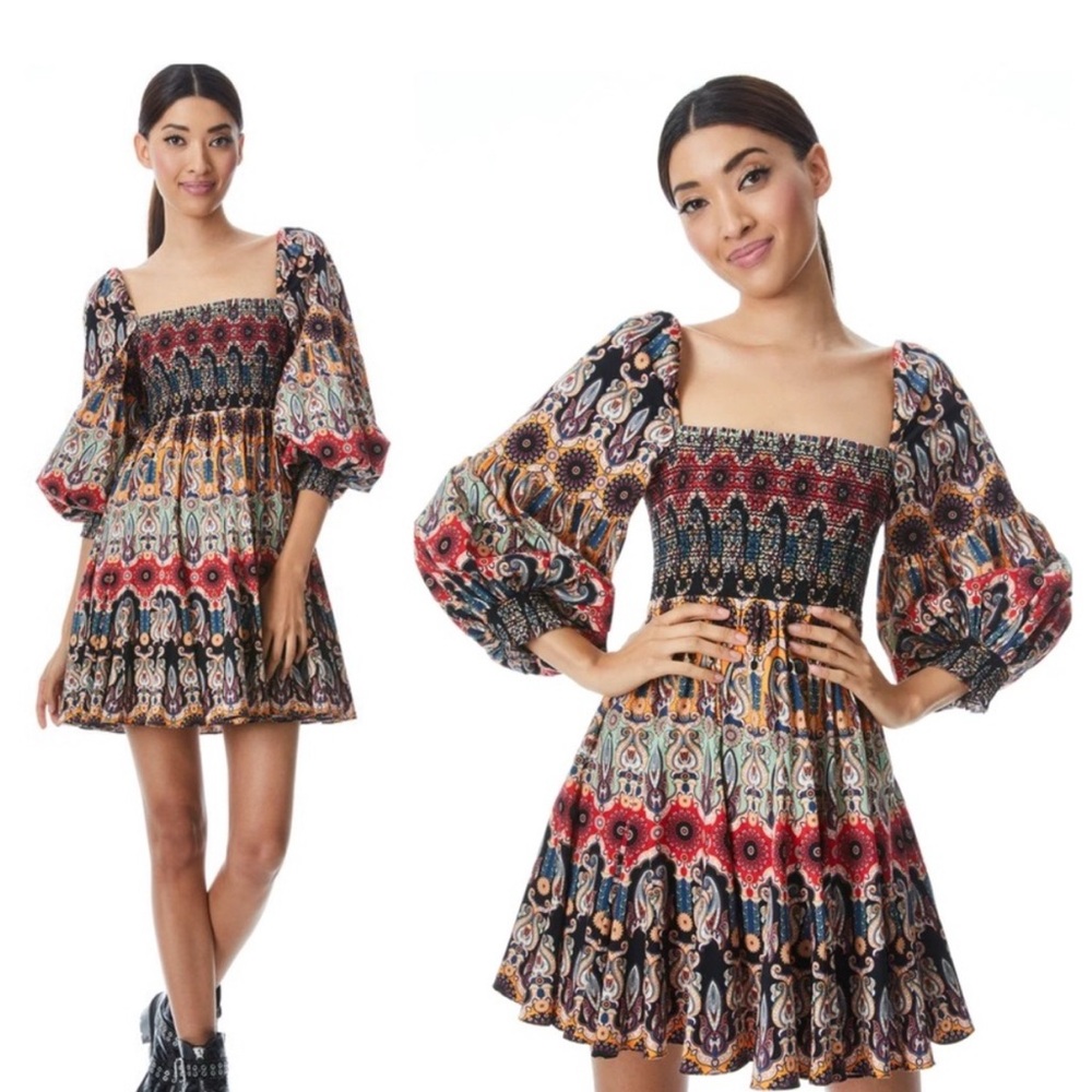 Alice + Olivia Julissa Empire Bohemian Multicolor Mini Dress size 2